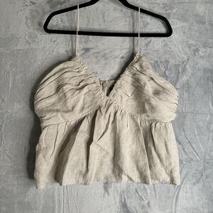 J Crew Top Women Size XXL Beige 100% Linen Camisole Beach Lagenlook Boho Detail